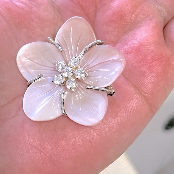 1940’s Sterling Mother of Pearl/Crystal Brooch